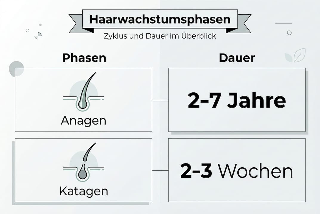 Grafik: Die verschiedenen Phasen des Haarwachstums im Überblick – Ablauf und Dauer