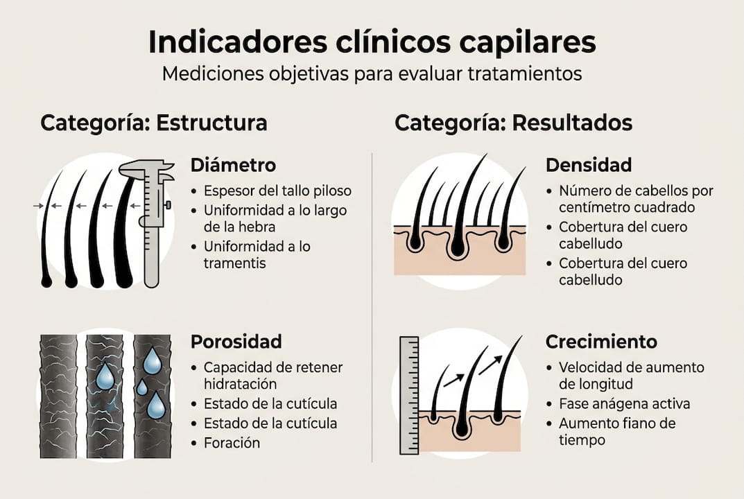 Infografía sobre los principales indicadores clínicos para el cuidado del cabello