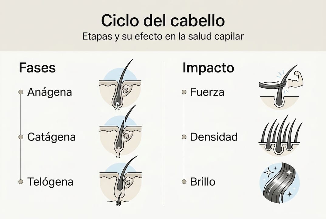 Guía visual sobre el ciclo y la salud del cabello