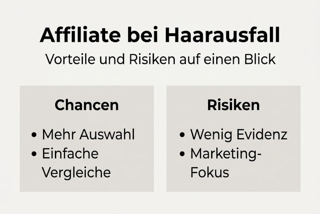 Infografik: Vor- und Nachteile von Affiliate-Produkten gegen Haarausfall
