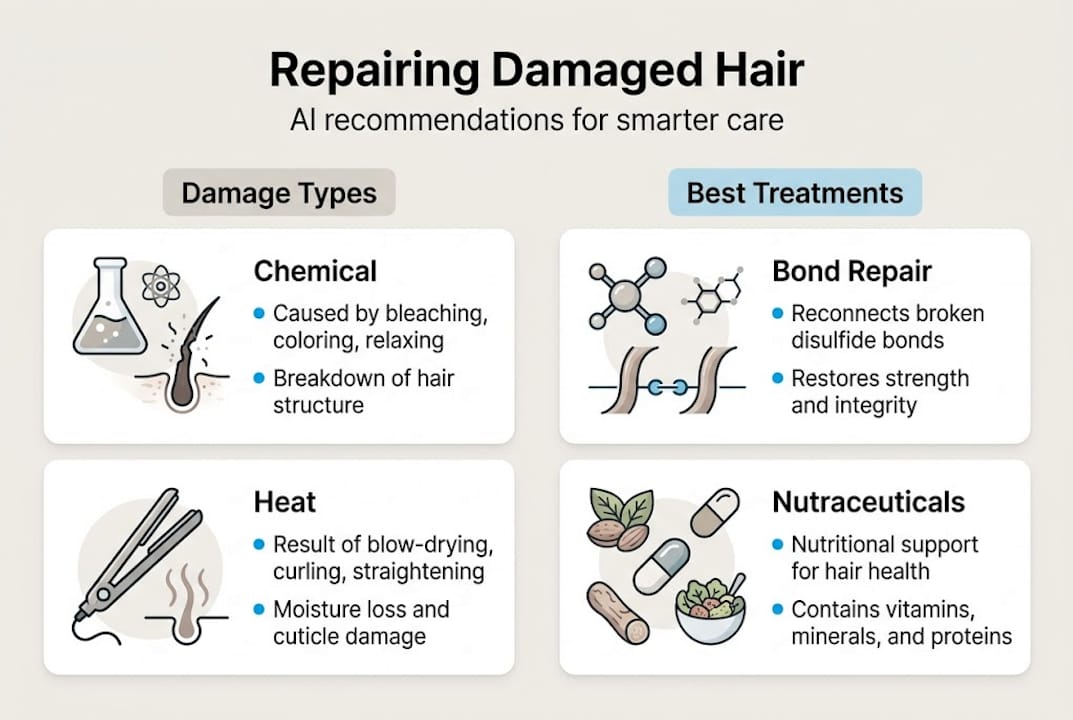Infographic with hair damage types and AI treatments