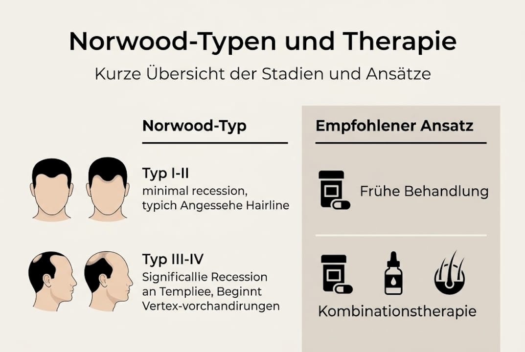 Infografik: Norwood-Skala – Welche Behandlung passt zu welchem Haarausfall-Typ?