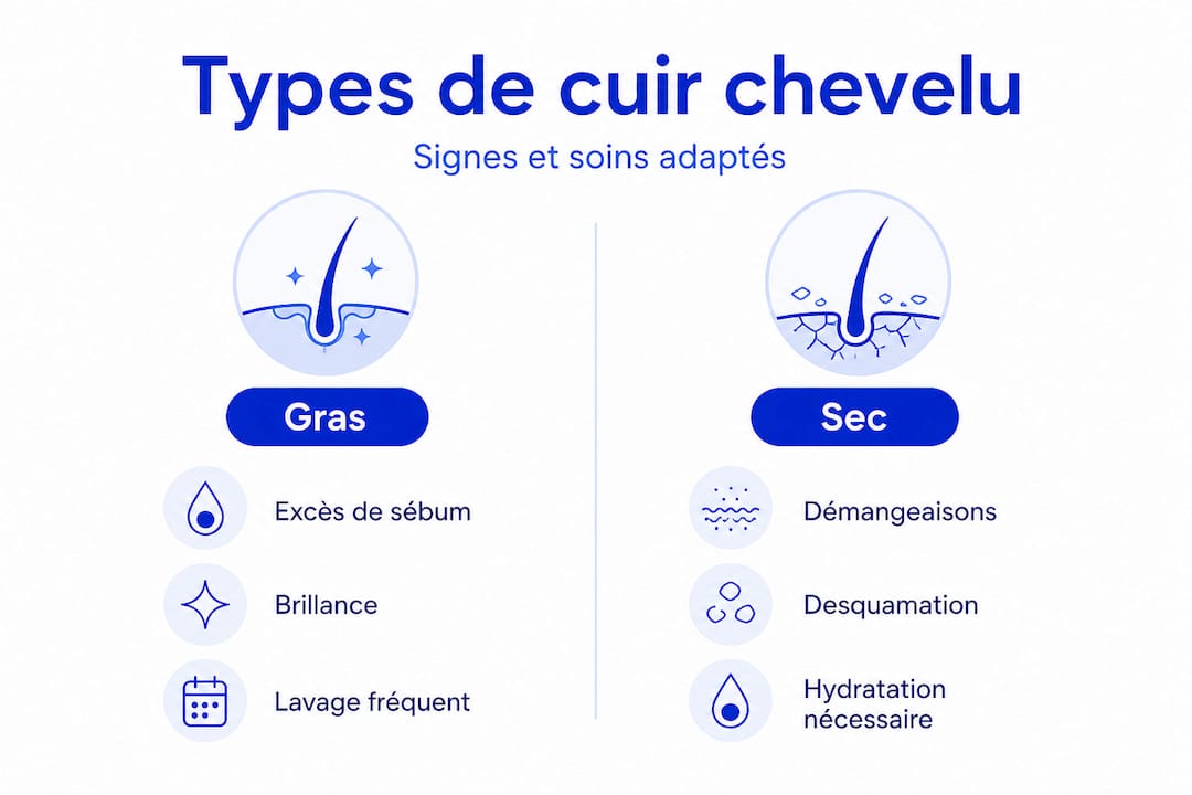 Infographie : les différences entre cuir chevelu gras et cuir chevelu sec