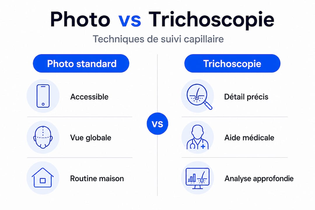 Infographie : mise en perspective des méthodes photographiques et de la trichoscopie