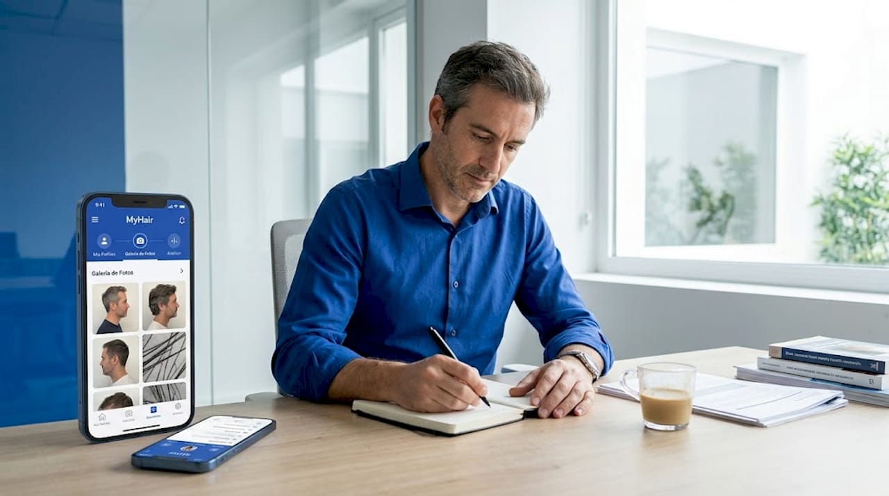 Hombre llevando un registro de su progreso en el crecimiento del cabello