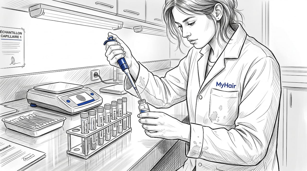 Un chercheur étudie la composition du microbiome du cuir chevelu en laboratoire.