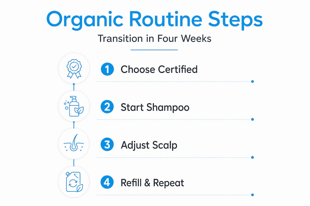 Infographic showing steps for organic hair care routine