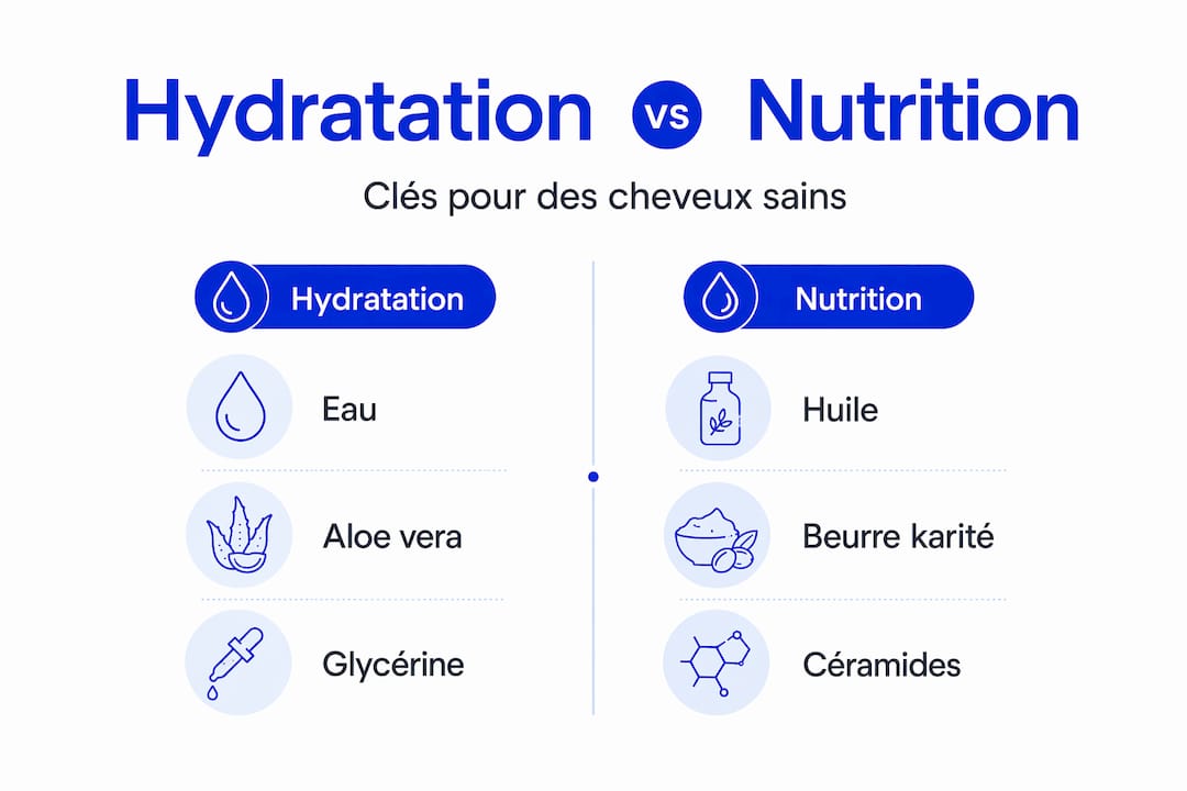 Infographie : les différences entre hydratation et nutrition des cheveux