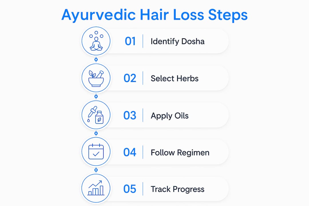 Infographic showing Ayurvedic hair loss treatment steps