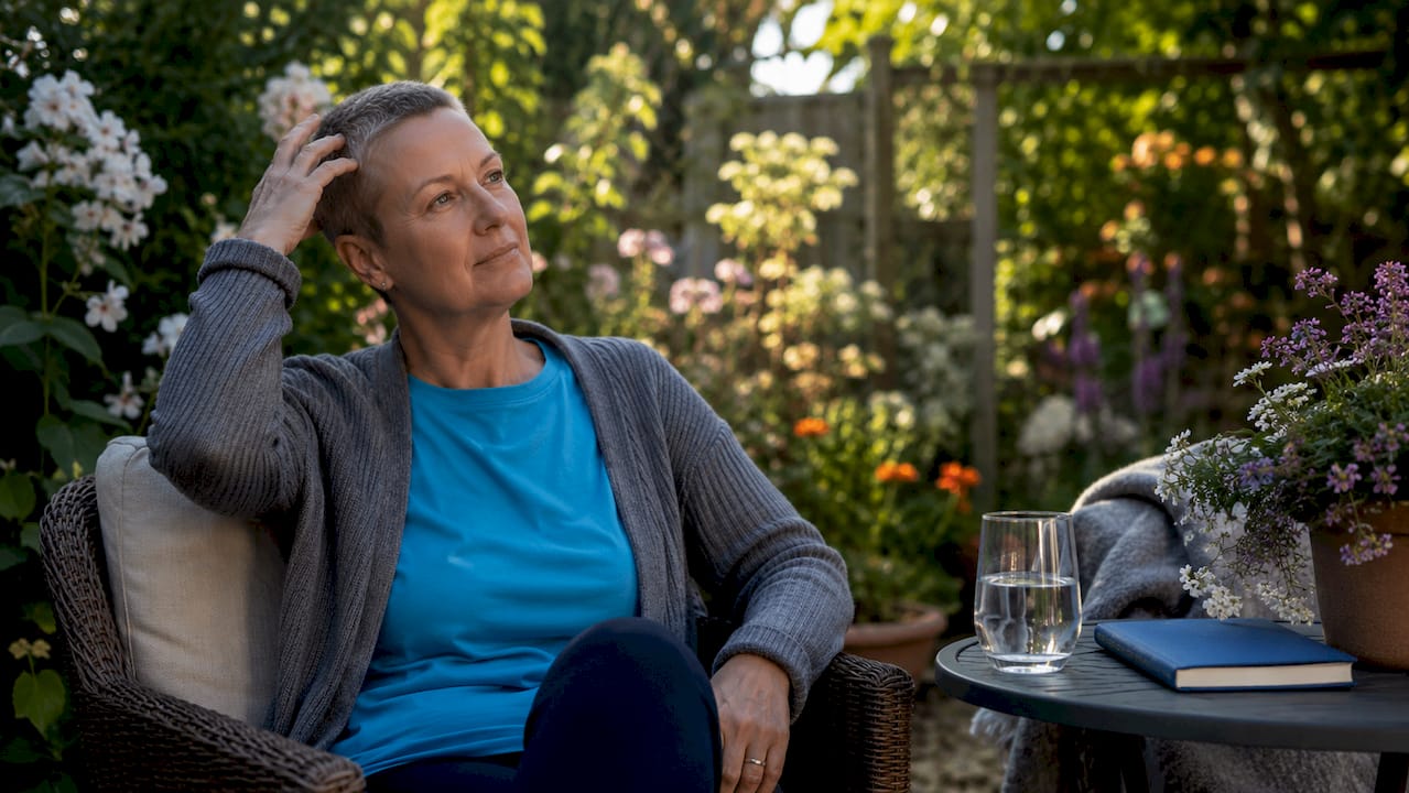 Woman with short haircut caring for scalp