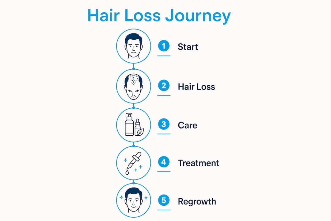 Infographic showing cancer hair loss stages and care steps