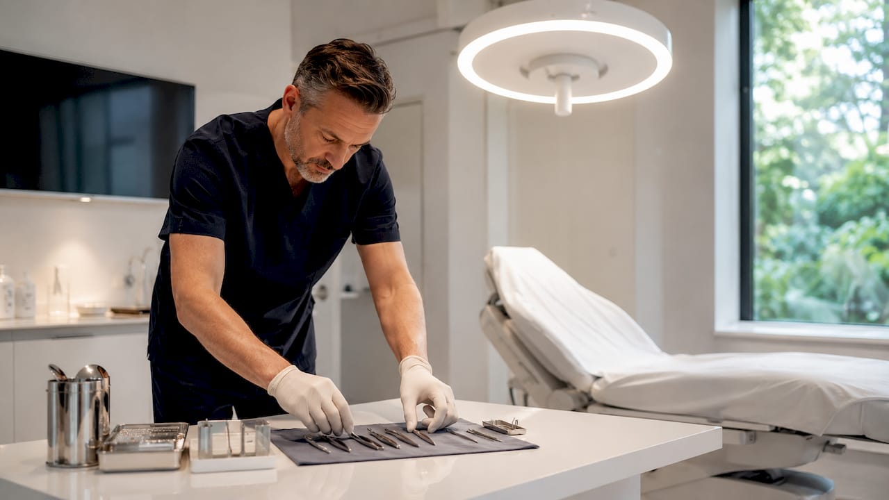Moderne Behandlungsumgebung mit spezialisierten Instrumenten für Haartransplantationen