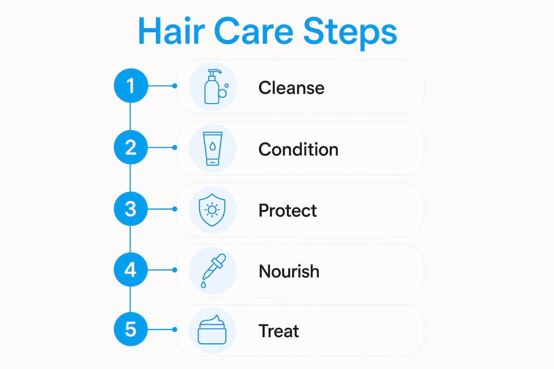 Infographic showing key hair care routine steps