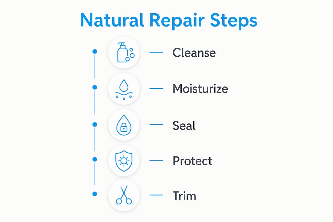 Infographic showing natural hair repair routine steps