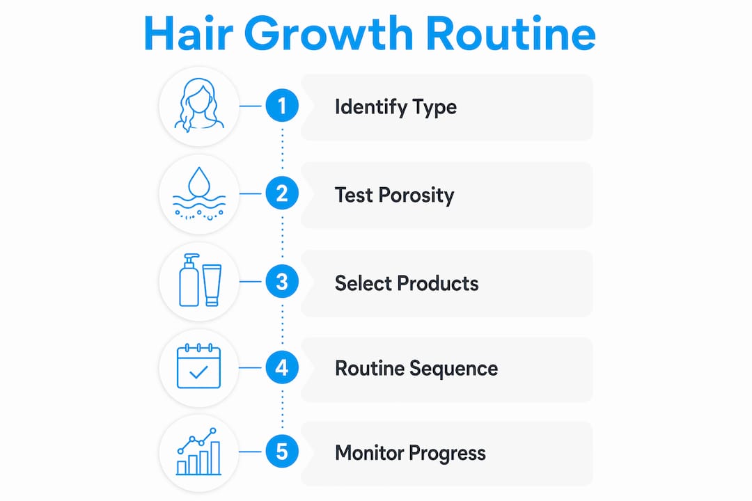 Infographic illustrating steps for personalized hair growth routine