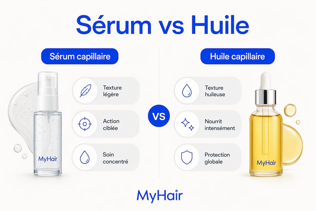 Infographie : quelles différences entre un sérum et une huile pour les cheveux ?