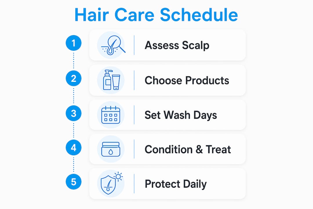 Infographic showing hair care routine steps by scalp type