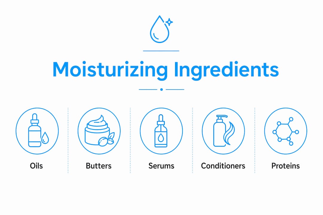 Infographic showing best moisturizing ingredients for coarse hair