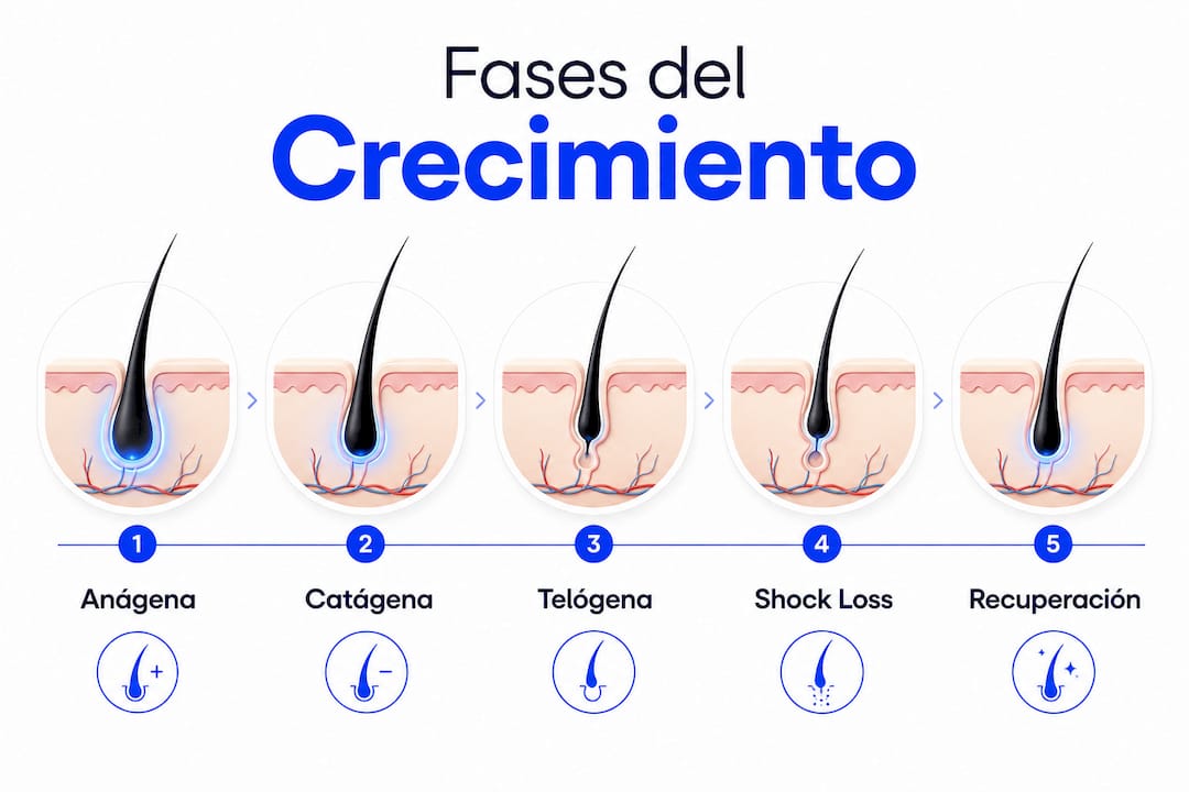 Infografía sobre las etapas del ciclo de crecimiento del cabello