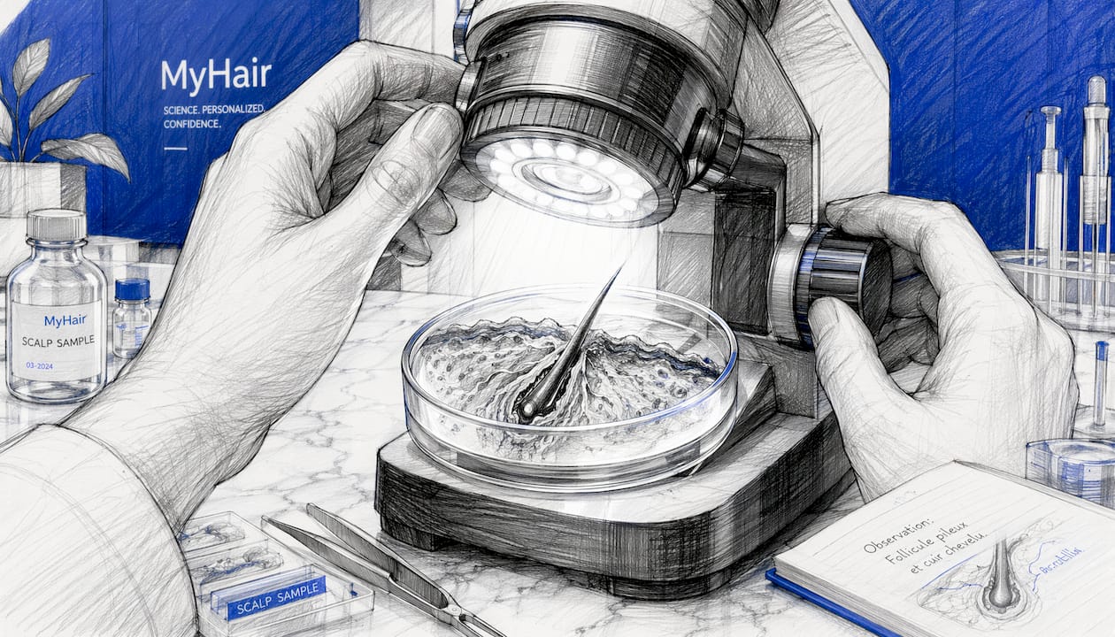 Analyse détaillée au microscope du cuir chevelu et de la fibre capillaire
