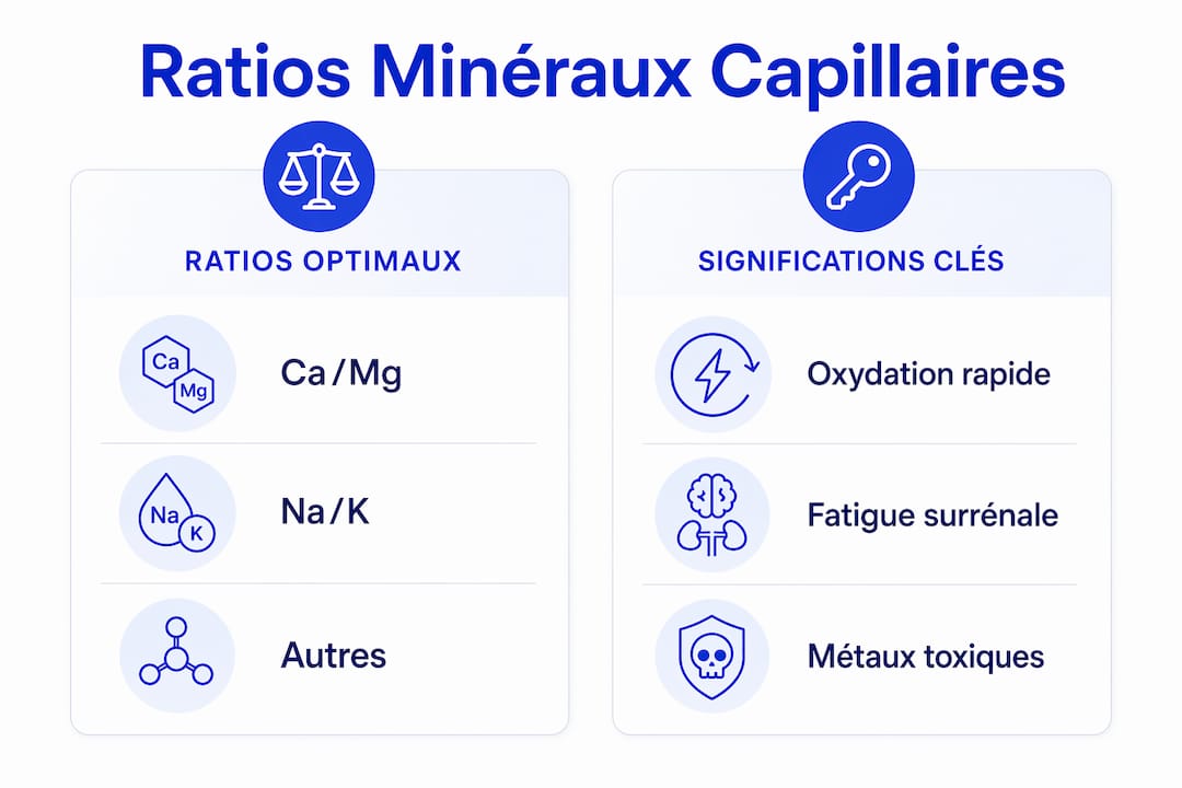 Aperçu visuel des principaux rapports minéraux issus de l’analyse des cheveux