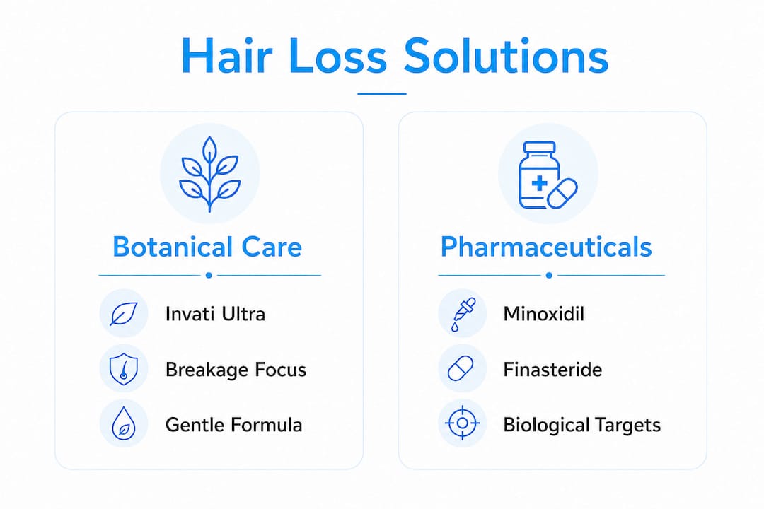 Infographic comparing botanical vs pharmaceutical hair loss treatments