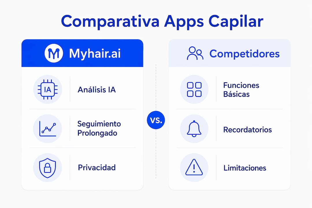 Comparativa visual de las principales funciones de las aplicaciones para el cuidado del cabello