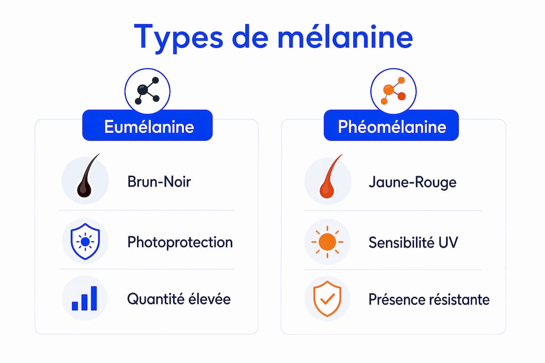 Infographie : les différences entre l’eumélanine et la phéomélanine dans la coloration des cheveux