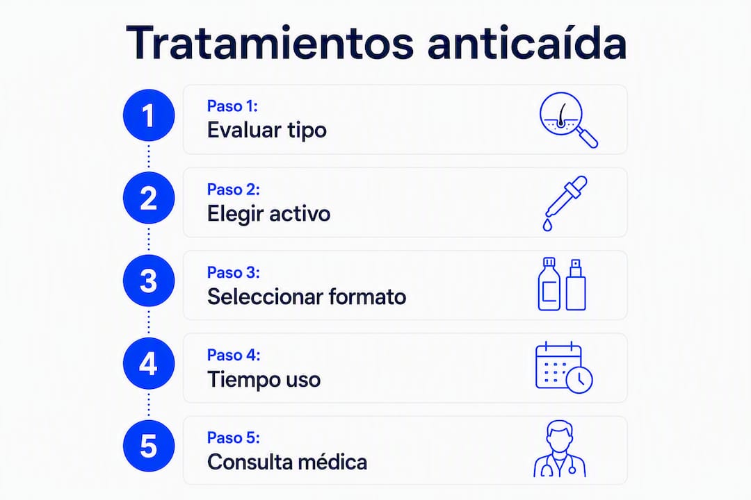 Infografía con consejos prácticos para escoger el mejor tratamiento anticaída, paso a paso