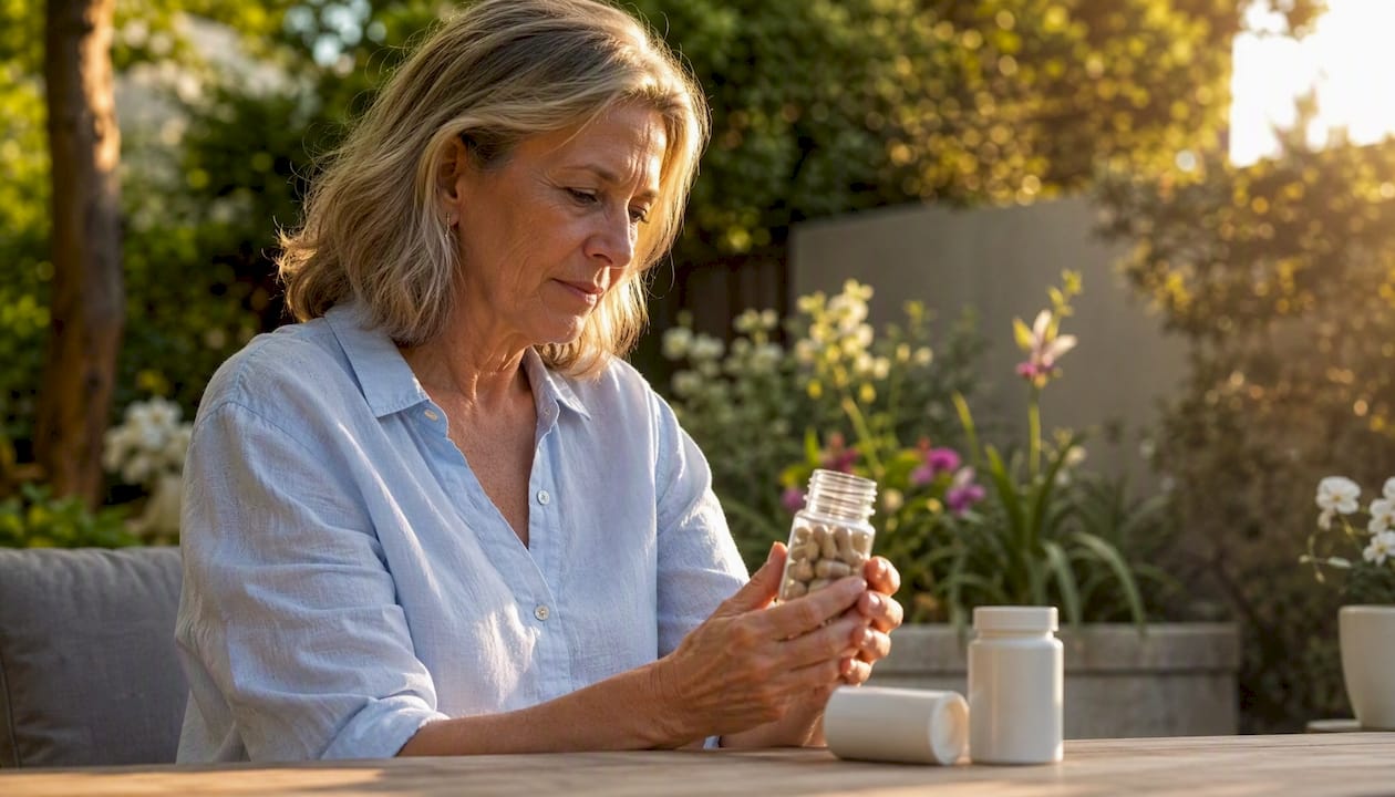 Mujer revisando opciones de suplementos para mejorar la salud de su cabello