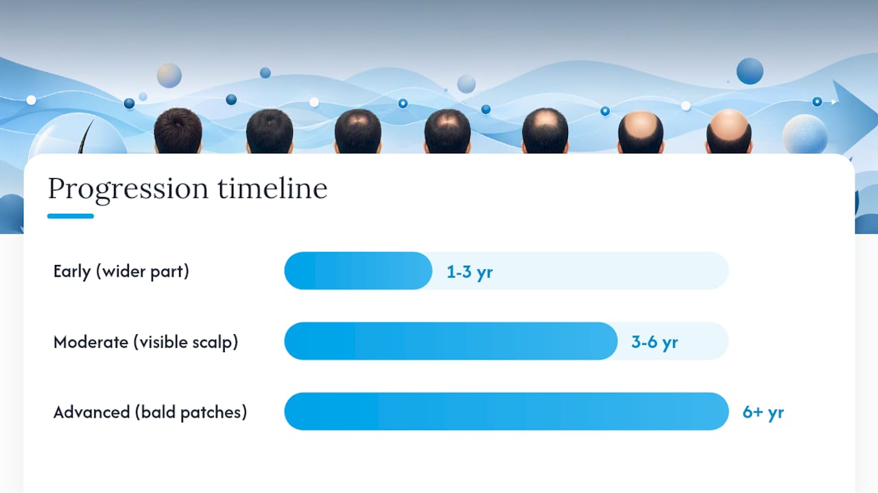 Timeline diagram of androgenic alopecia progression stages