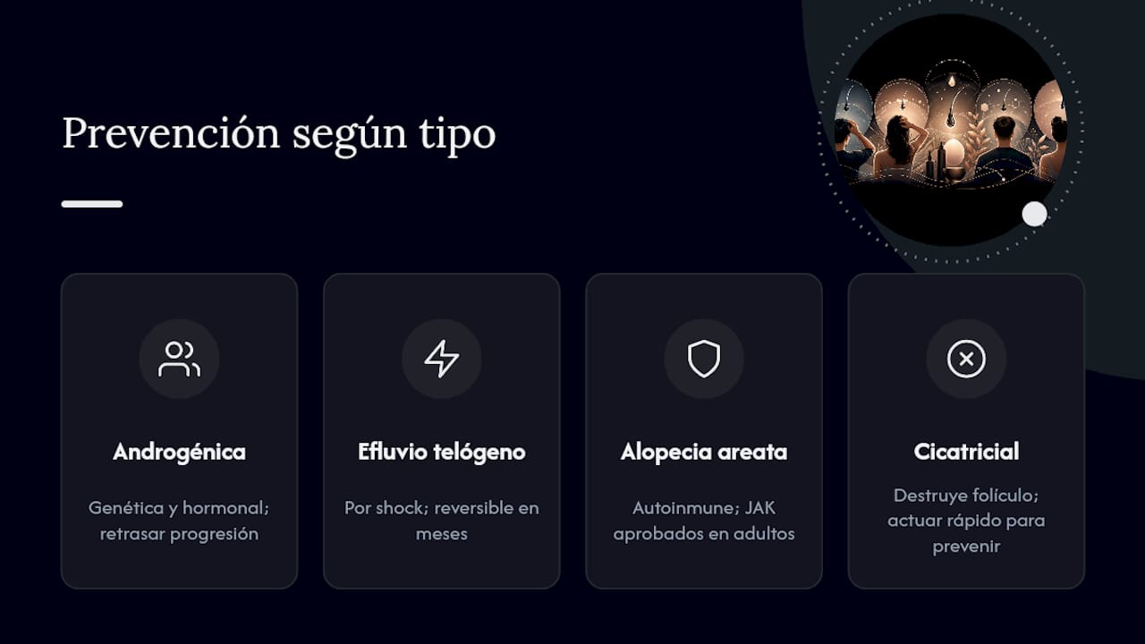 Tabla comparativa de los diferentes tipos de alopecia y cómo prevenirlos