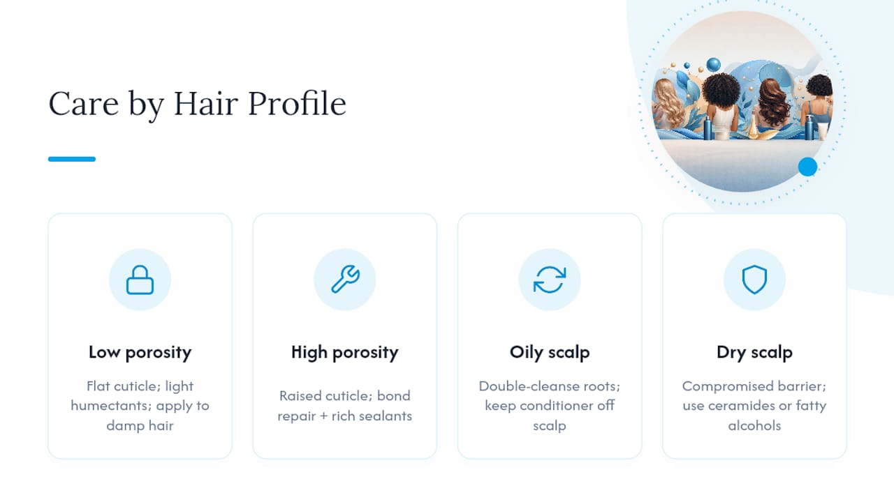 Diagram comparing hair porosity types and care