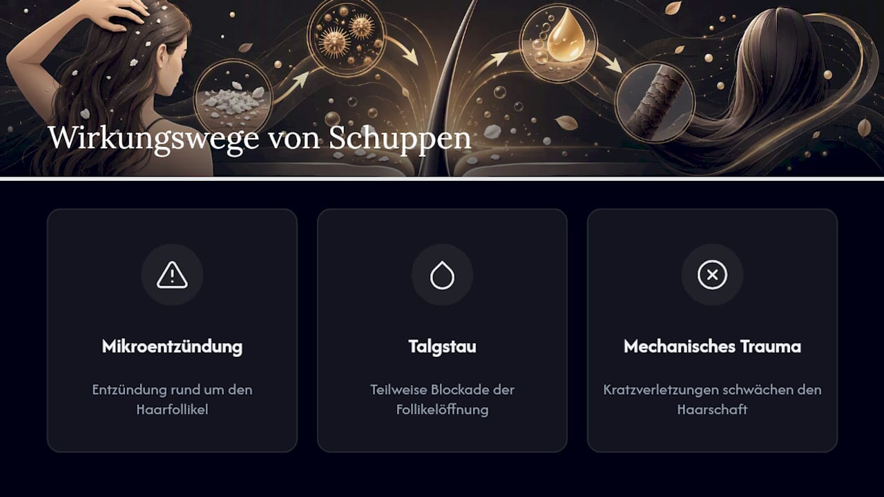 Grafik, die die Wirkungsmechanismen von Schuppen auf das Haar zeigt