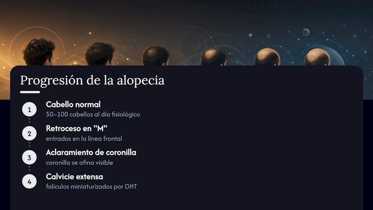 Diagrama de las etapas de pérdida de cabello en hombres jóvenes