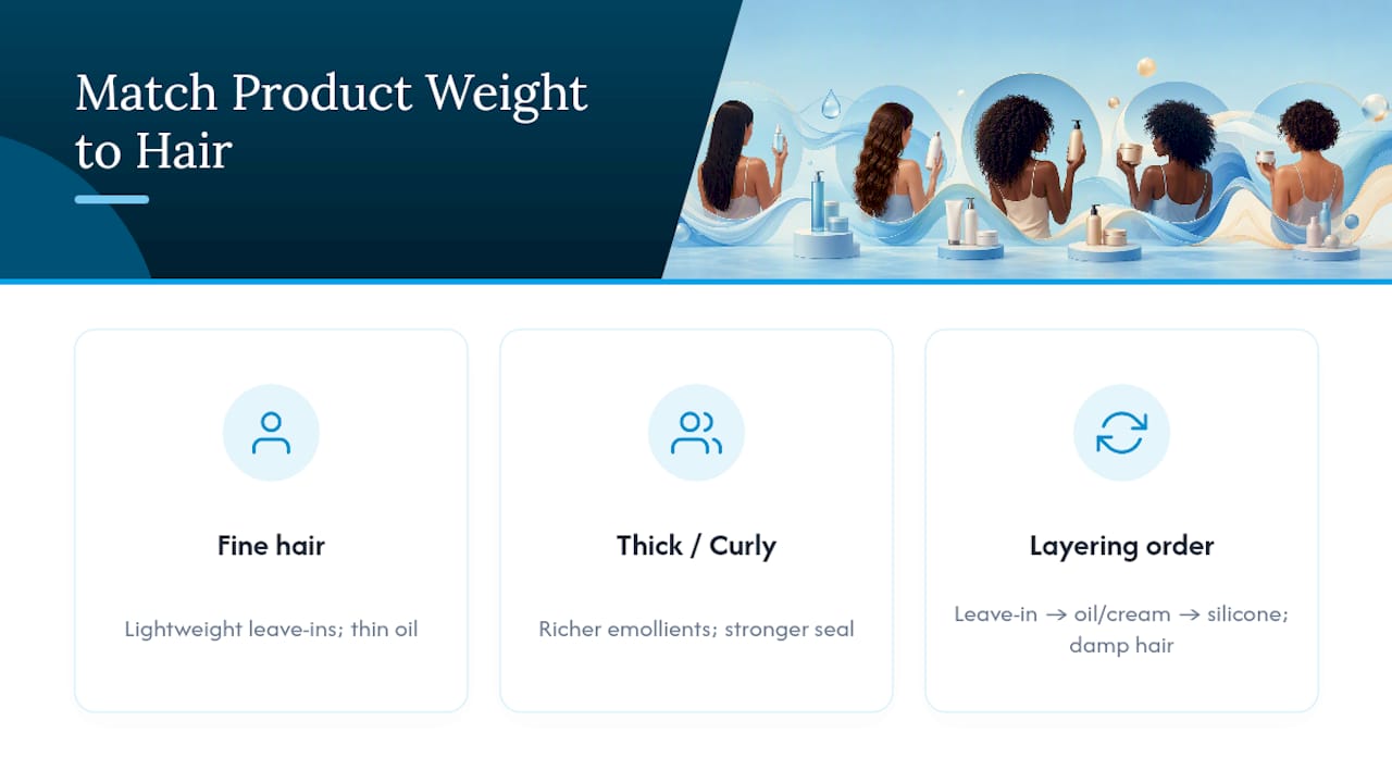 Diagram matching product weight to hair porosity and thickness