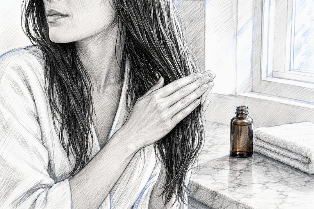 Huile déposée sur les longueurs des cheveux