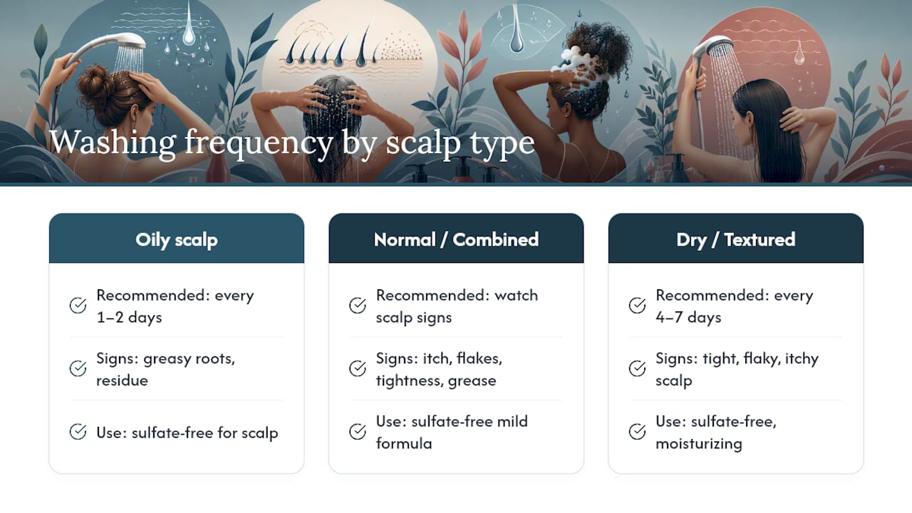 Recommended washing intervals by scalp type