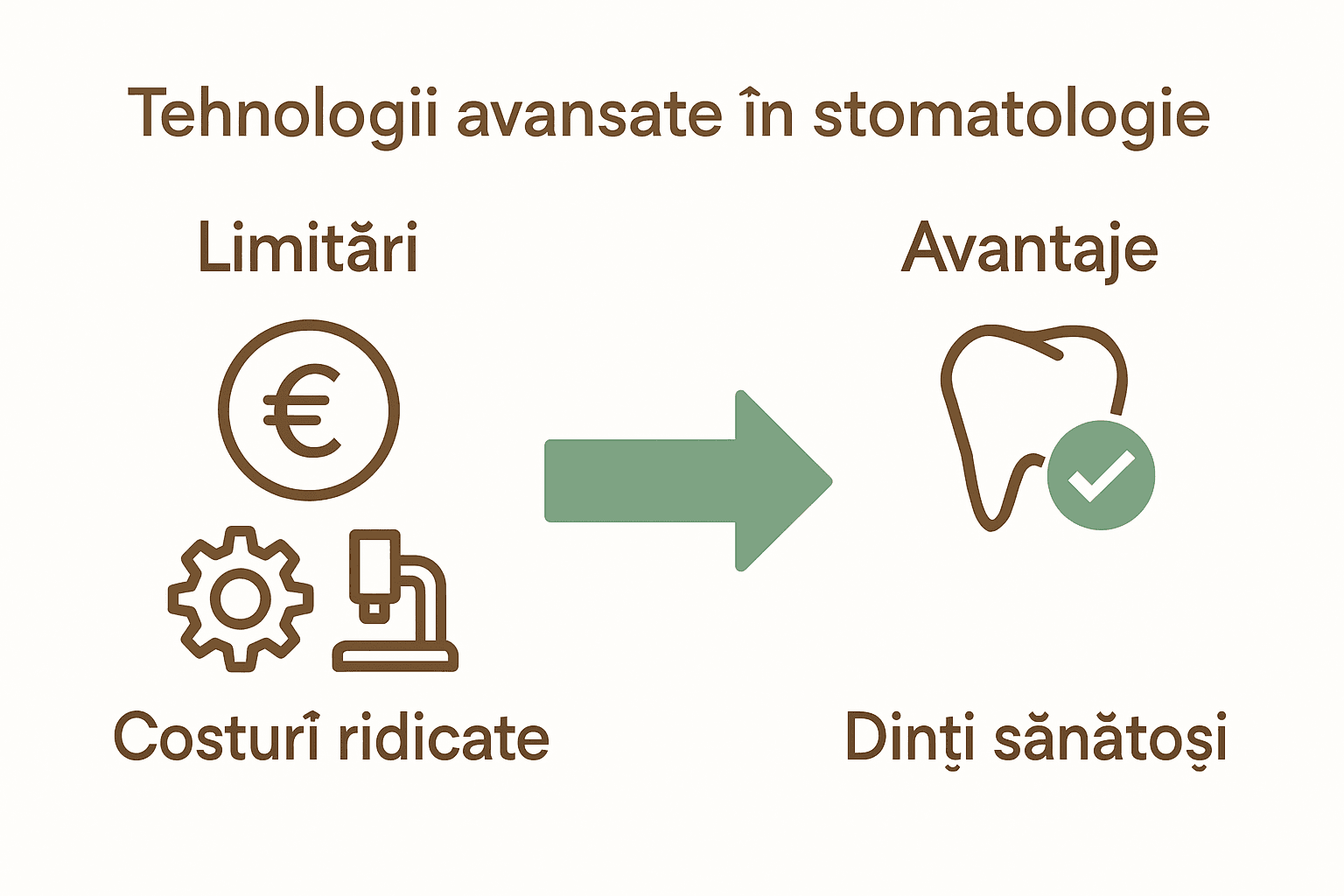 Infografic cu riscuri și beneficii ale tehnologiilor avansate în stomatologie