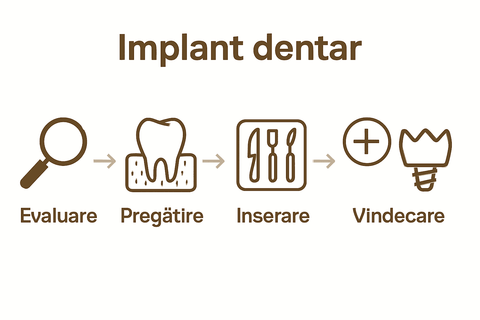 Infografic cu cei 5 pași ai procedurii implant dentar