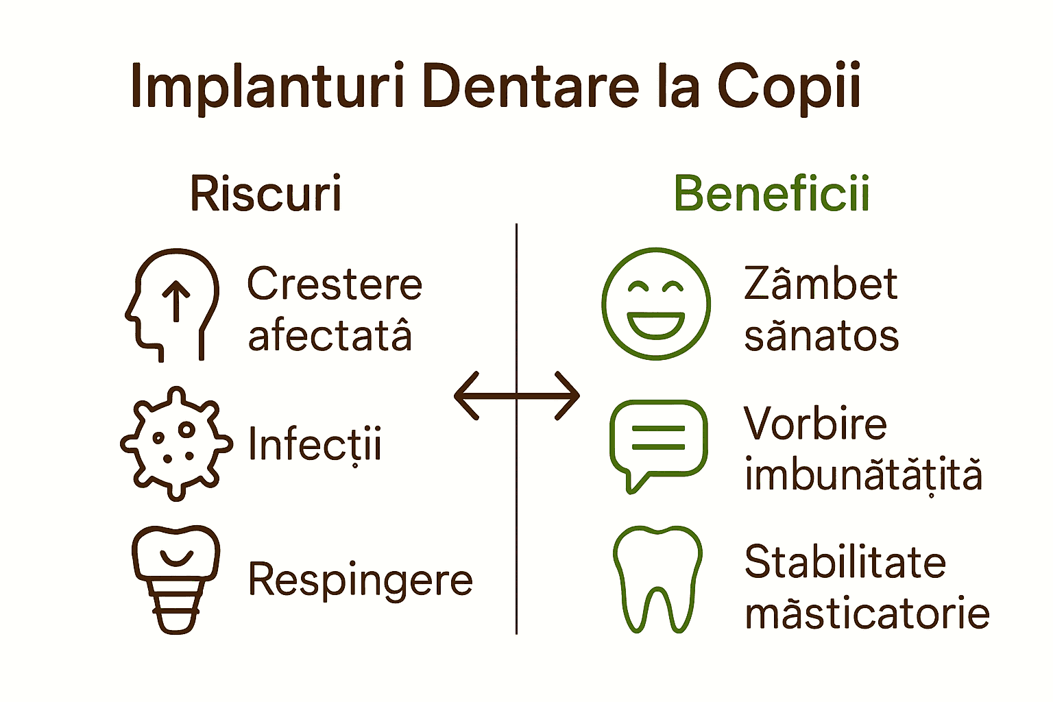 Infografic cu riscuri și beneficii implanturi dentare copiilor