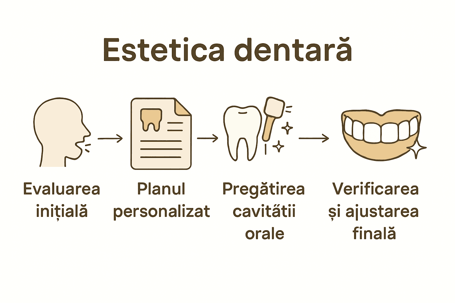 Infografic cu pașii procesului esteticii dentare pentru zâmbet perfect