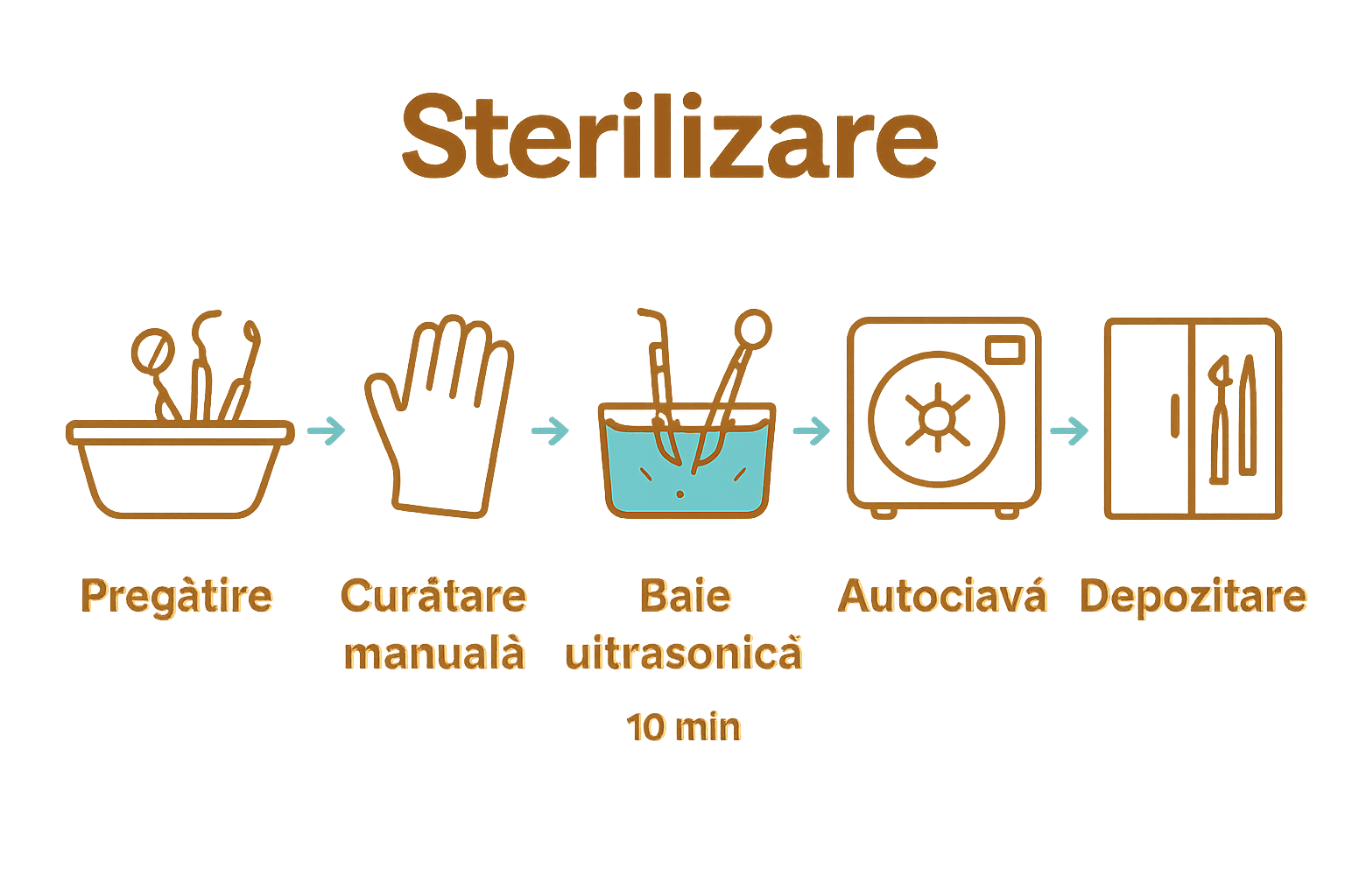Infografic pași sterilizare instrumentar stomatologic