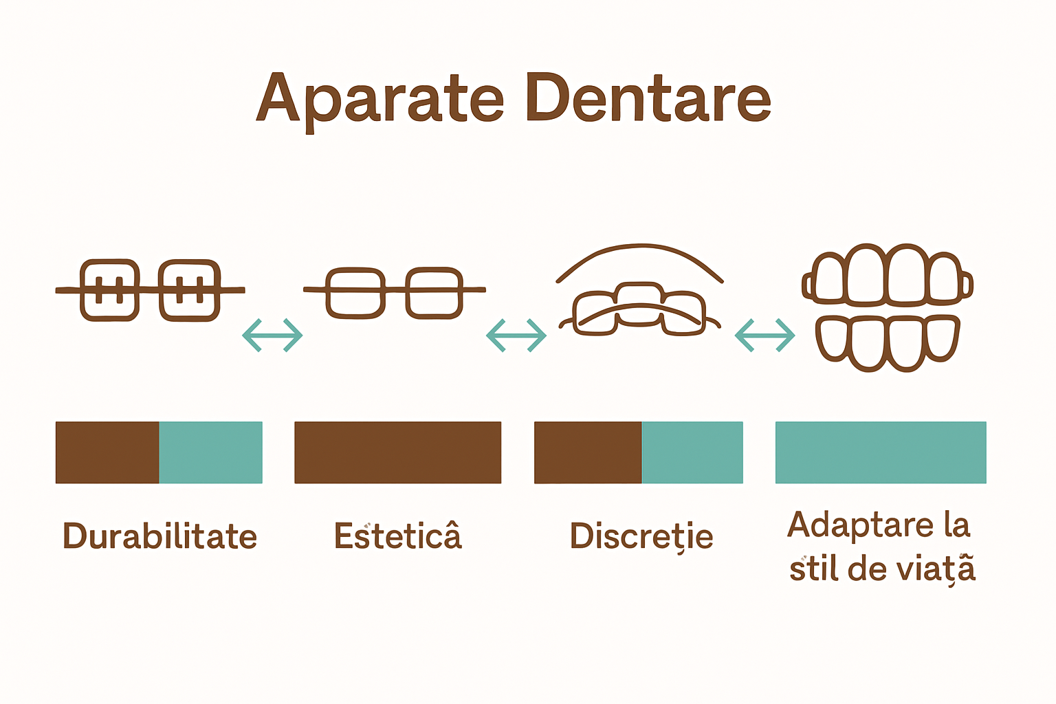 Infografic care compară tipuri de aparate dentare