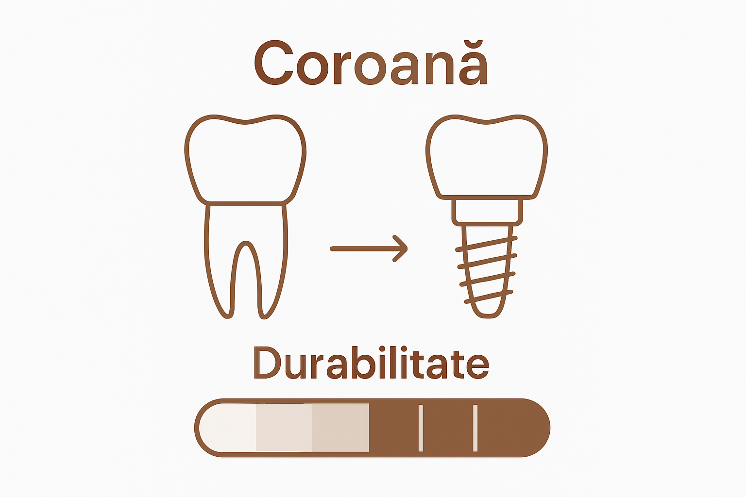 Infografic comparativ: coroana dentară naturală versus coroana pe implant