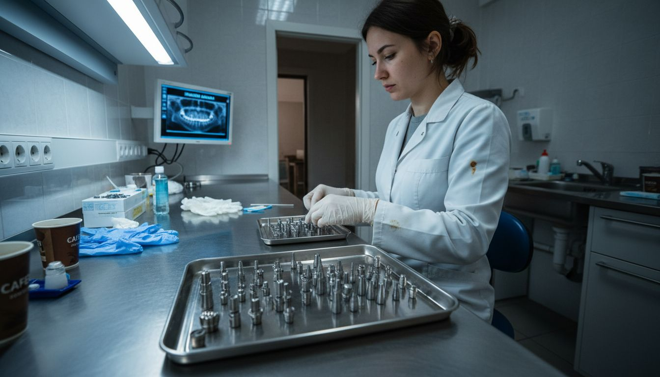 Asistentul stomatolog se ocupă de organizarea implanturilor dentare, având grijă ca totul să fie pregătit pentru intervenție.