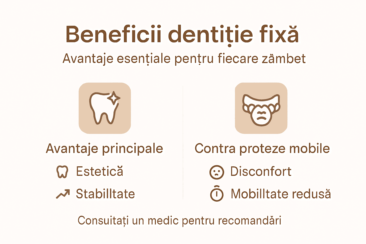 Infografic: diferențe și beneficii între lucrările dentare fixe și cele mobile