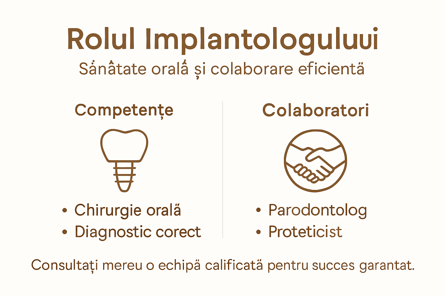 Infografic care prezintă rolurile din echipa unui implantolog