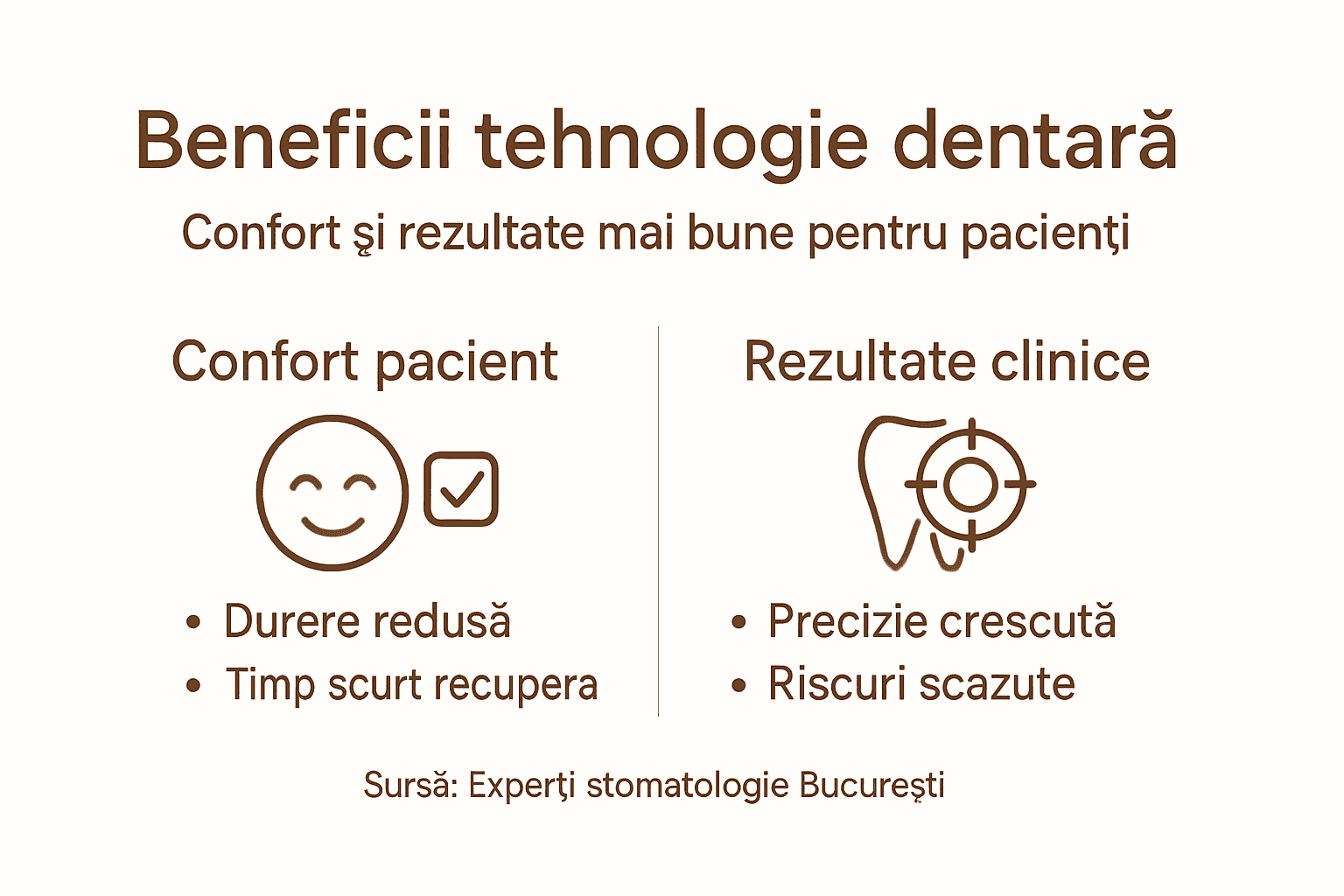 Ilustrație informativă despre avantajele tehnologiilor moderne în stomatologie