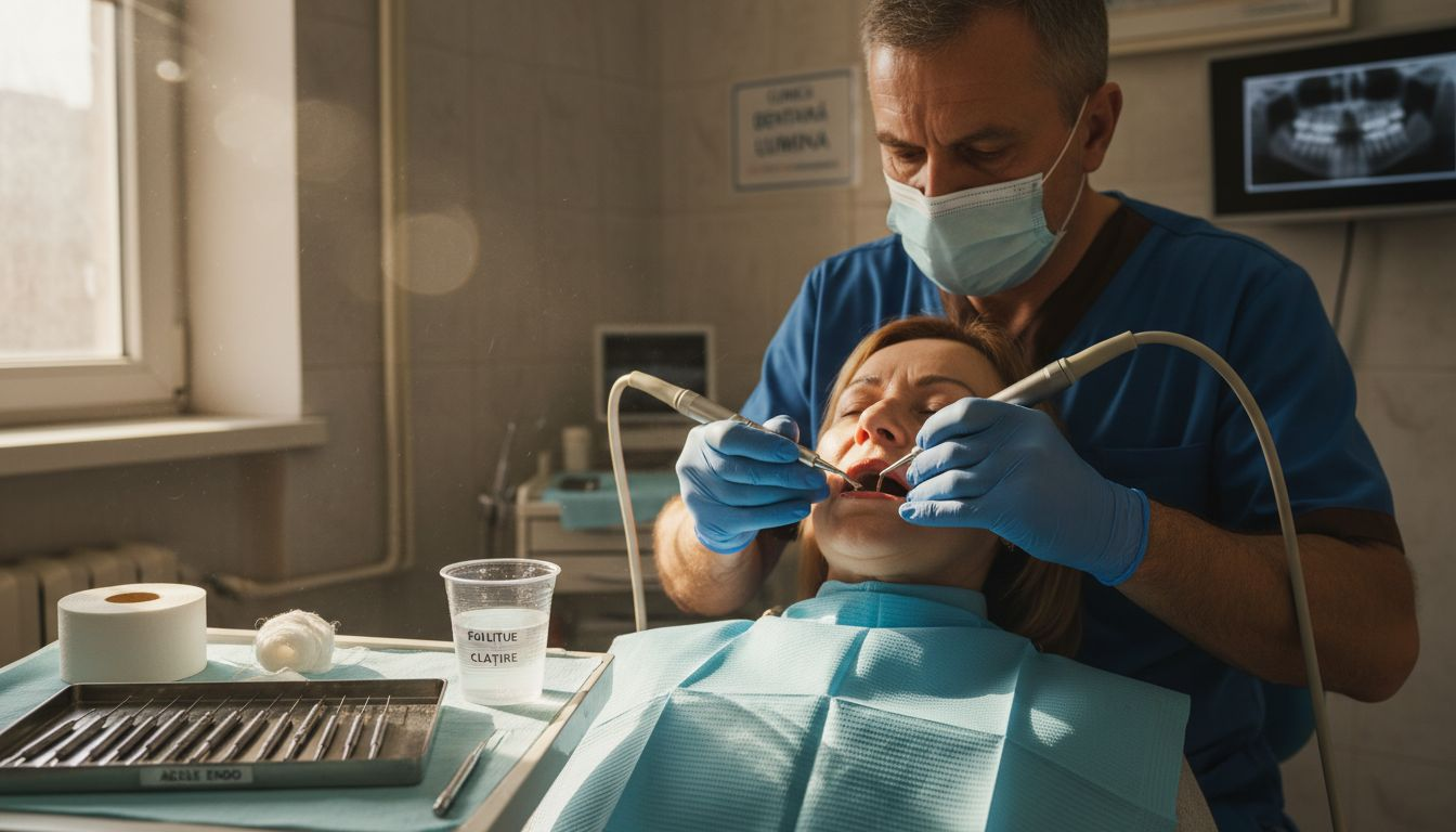 Etapa în care medicul stomatolog curăță canalul radicular al dintelui
